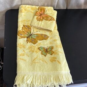 Yellow Butterfly Embroidered Bath Towel and washcloth Set MCM Cotton USA